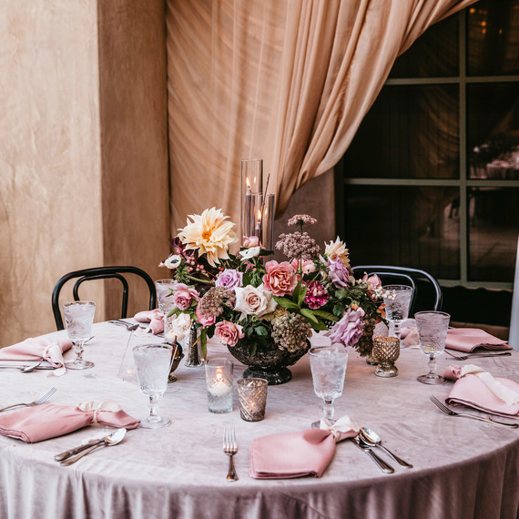 reception space pink linens and drapery with floral centerpiece reception space pink linens and drapery with floral centerpiece