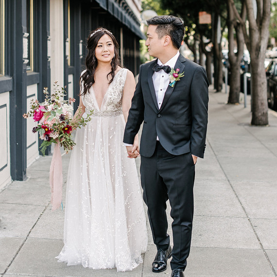 stephanie tim wedding walking on sidewalk stephanie tim wedding walking on sidewalk