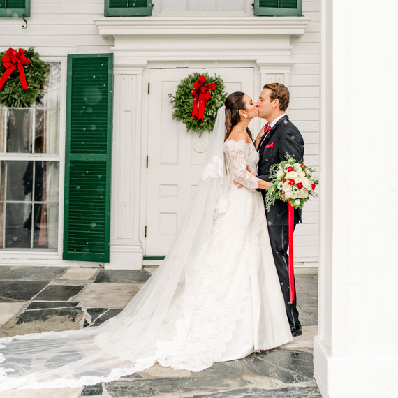 lauren christian christmas wedding couple outside kissing lauren christian christmas wedding couple outside kissing