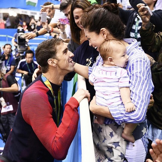 Michael Phelps Nicole Johnson and son Boomer at Olympics Michael Phelps Nicole Johnson and son Boomer at Olympics