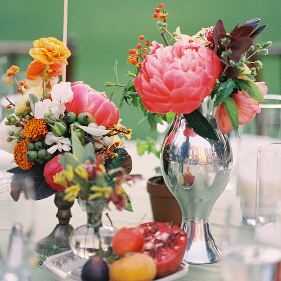 Peony Cluster Centerpieces with Greenery and Colorful Flowers Peony Cluster Centerpieces with Greenery and Colorful Flowers