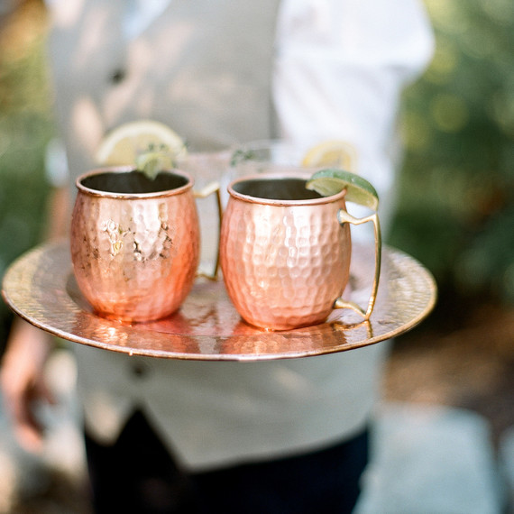 kaitlin jeremy rehearsal dinner whiskey mules on tray kaitlin jeremy rehearsal dinner whiskey mules on tray