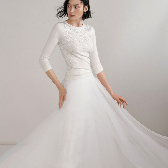 sweater and skirt outfit for wedding