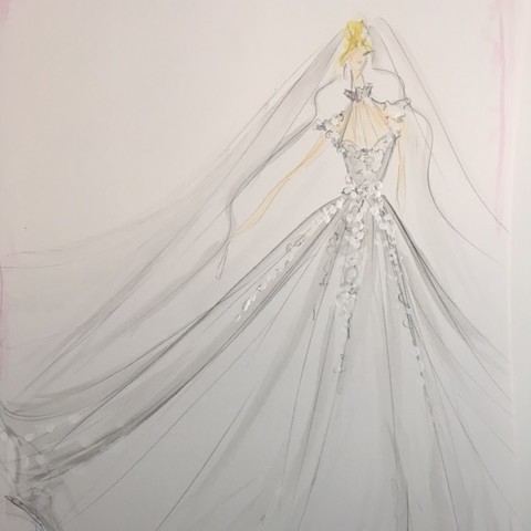 Christian Siriano Dress Sketch Custom Carlson Young Wedding Dress Christian Siriano Dress Sketch Custom Carlson Young Wedding Dress