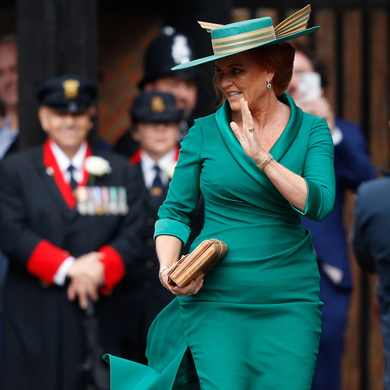 sarah ferguson the duchess of york arrives at the wedding of her daughter, princess eugenie sarah ferguson the duchess of york arrives at the wedding of her daughter, princess eugenie